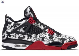 Meilleures Air Jordan 4 Retro Tattoo (2018) Noir Blanc Rouge (bq0897-006)