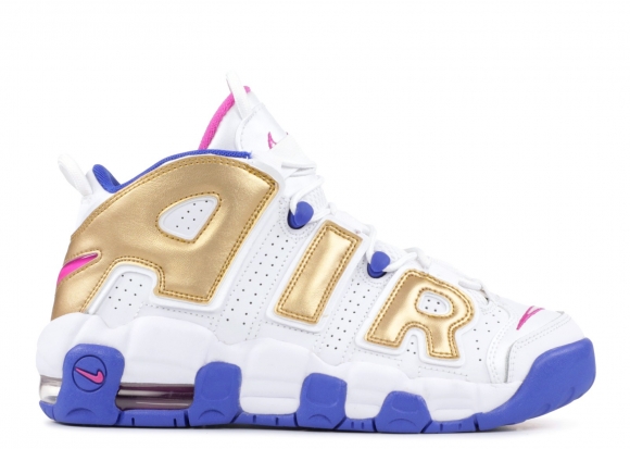 Meilleures Nike Air More Uptempo (Gs) Blanc Or Bleu (415082-106)