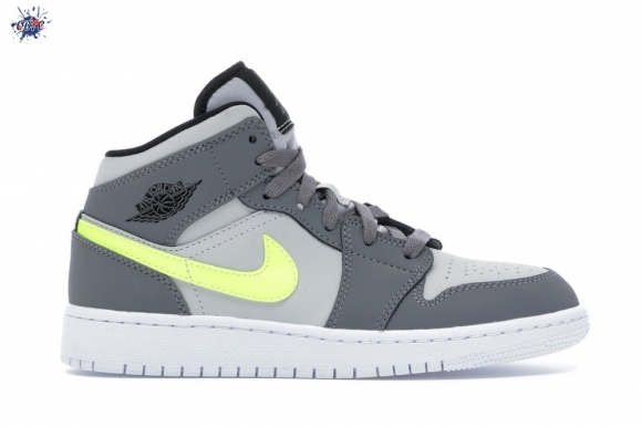 Meilleures Air Jordan 1 Mid (GS) "Gunsmoke Volt" Gris (554725-072)