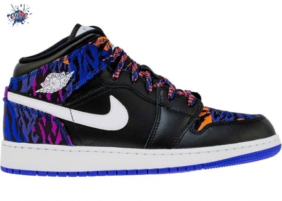 Meilleures Air Jordan 1 Mid (GS) "Multi Color Tiger Stripe" Noir (AV5174-005)