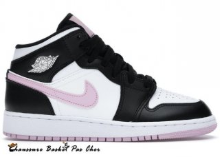 Air Jordan 1 Mid Blanc Noir Light (Gs) Coureur Rose (555112-103)