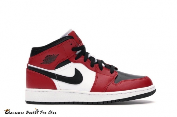 Jordan 1 Mid "Chicago Noir Toe" (Gs) Blanc Rouge (554725-069)