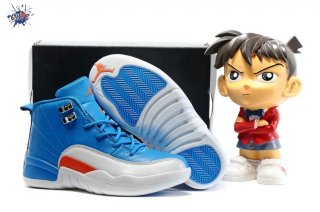 Meilleures Air Jordan 12 Blanc Bleu Orange Enfant