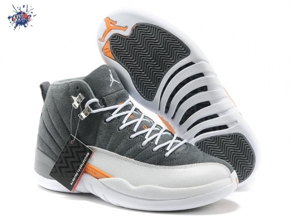 Meilleures Air Jordan 12 Gris Orange Blanc