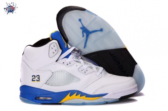 Meilleures Air Jordan 5 Blanc Bleu Jaune