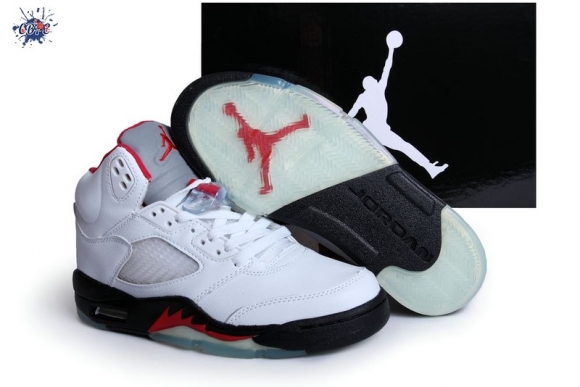 Meilleures Air Jordan 5 Blanc Gris Noir Rouge