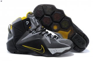 Meilleures Nike Lebron 12 Noir Gris Jaune