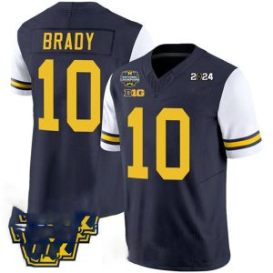 M.Wolverines_10TomBradyNavyWhite2024F.U.S.E.With2023NationalChampionsPatchStitchedJersey