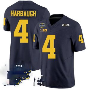 M.Wolverines_4JimHarbaughNavy2024F.U.S.E.With2023NationalChampionsPatchStitchedJersey-1