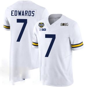 M.Wolverines_7DonovanEdwardsWhite2024F.U.S.E.With2023NationalChampionsPatchStitchedJersey