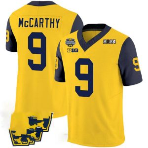 M.Wolverines_9J.J.McCarthyYellowNavy2024F.U.S.E.With2023NationalChampionsPatchStitchedJersey-1
