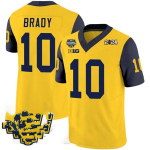 MichiganWolverines_10TomBradyYellowNavy2024F.U.S.E.With2023NationalChampionsPatchStitchedJersey