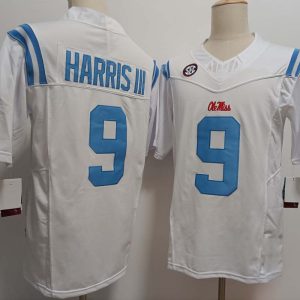 OleMissRebels_9TreHarrisIIIWhiteFUSECollegeStitchedJersey